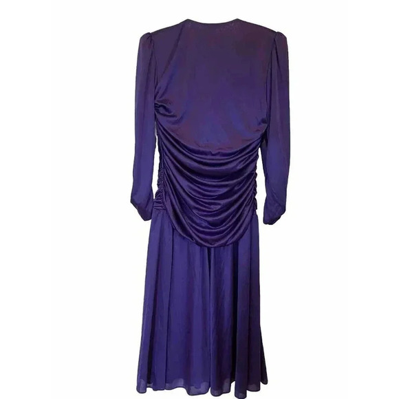 Petites By Demaro Vintage Dress Sz 11 Sequin Flower Purple Draped Embellished - Picture 3 of 16